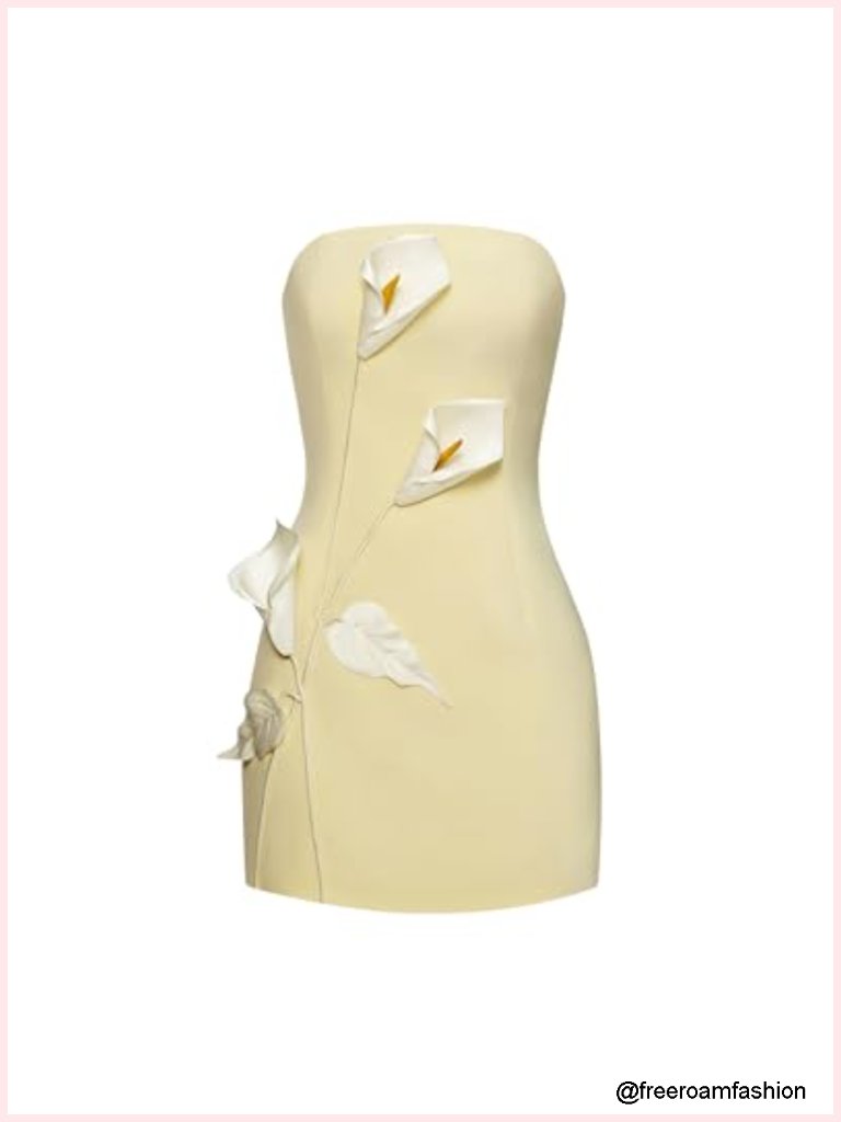 Strapless Floral Appliqu Mini Dress With Zipper
